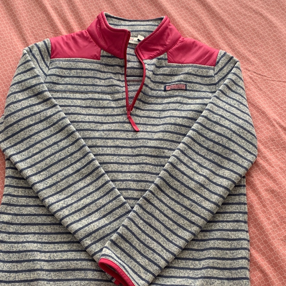 Vineyard Vines Blue and Pink Quarter-Zip Sweater